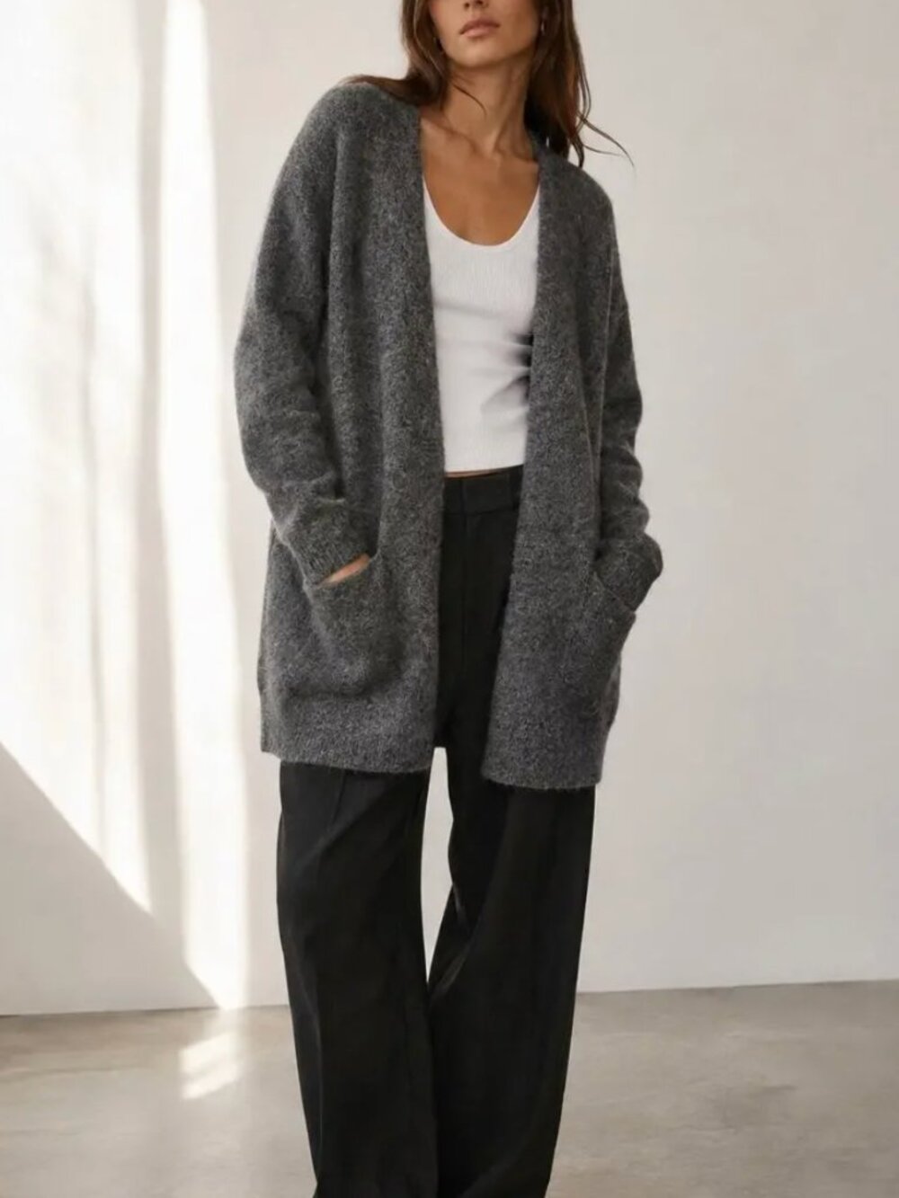 Wilfred Free Aritzia Gray Alpaca Wool Blend Long Cardigan Sweater Pockets XXS